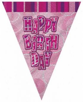 Pink Glitz Happy Birthday Party Flag Banner 9ft