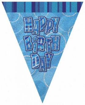 Blue Glitz Happy Birthday Party Flag Banner 9ft