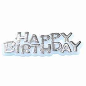 Happy Birthday Cake Topper - Silver, 7cms