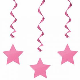 Hot Pink Swirls with Stars Hanging  Party Decorations x 3