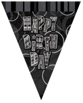 Black Glitz Happy Birthday Party Flag Banner