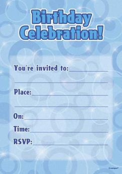 Blue Glitz Happy Birthday Party Invitations - Pack of 16