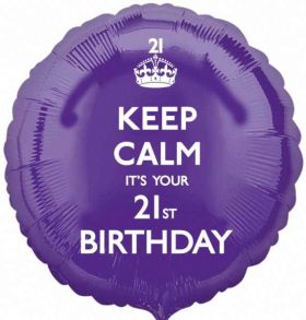 Keep Calm It's Your 21st  Birthday 17" Foil Balloon