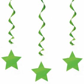 Lime Green Swirls with Stars Hanging  Party Decorations x 3