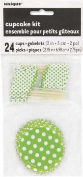 24pc Lime Green Polka Dot Cupcake Kit