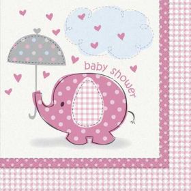 Umbrellaphants Baby Shower Pink Luncheon Baby Shower Napkins 16pk