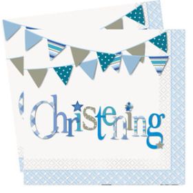 Christening Blue Bunting Party Napkins Pk16