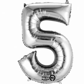Number 5 Silver Minishape Foil Balloon 16"/"40cm