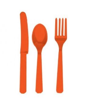 Orange Plastic Cutlery Assortment, pk24