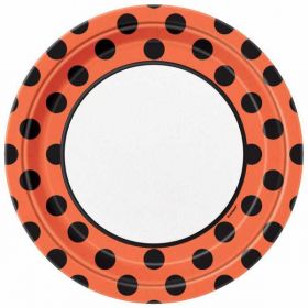 Orange & Black Dots Party Plates 9 ins pk8
