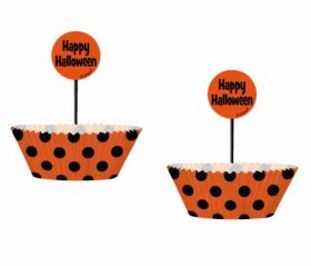 Orange and Black Dots Cupcake Kit, 24 cups and picks