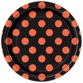 Orange & Black Dots Halloween Party Plates 7 ins pk8