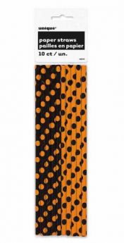Orange and Black Polka Dot Halloween Straws 10pk