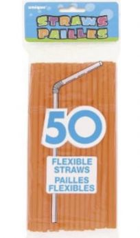 Orange Flexible Straws 50pk