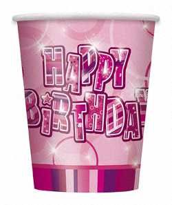 Pink Glitz Happy Birthday Paper Party Cups 8pk