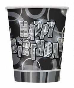 Black Glitz Happy Birthday Paper Party Cups 8pk