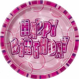 Pink Glitz Happy Birthday Paper Party Plates 8pk