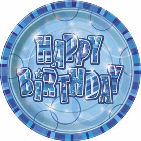 Blue Glitz Happy Birthday Paper Party Plates 8pk
