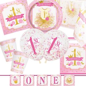 Pink & Gold 1st Birthday Ultimate Party Kit for 8