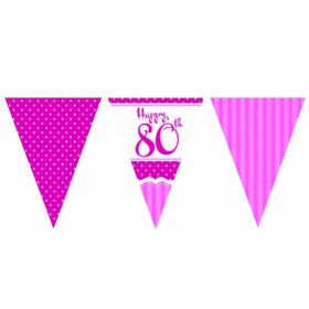 Perfectly Pink Paper Flag Bunting 80th Birthday