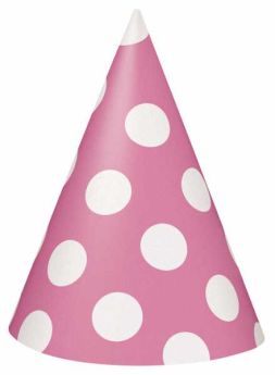 Hot Pink Polka Dot Party Hats 8pk
