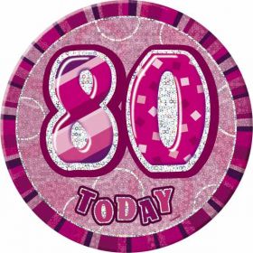 Pink Glitz Large 80th Birthday Badge
