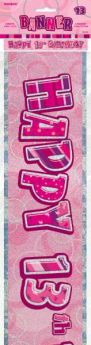 Pink Glitz Age 13 Prismatic 12ft Party Banner