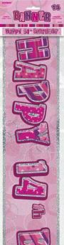 Pink Glitz Age 14 Prismatic 12ft Party Banner