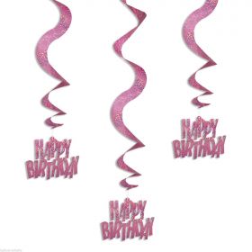 Pink Glitz Happy Birthday Hanging Swirl Party Decoration (6 Strings)