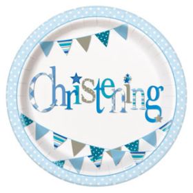 Christening Blue Bunting Party Plates Pk8