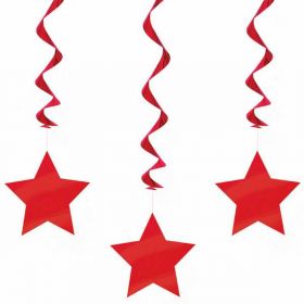 Ruby Red Swirls with Stars Hanging  Party Decorations x 3