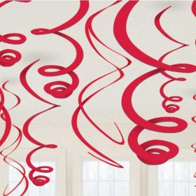 Red Hanging Swirl Decorations, pk12