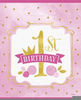 Pink and Gold 1st Birthday Party Bags pk8