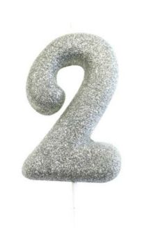 Number 2 Glitter Numeral Silver Moulded Candle 
