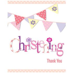 Christening Pink Bunting Party Thank you Cards Pk8