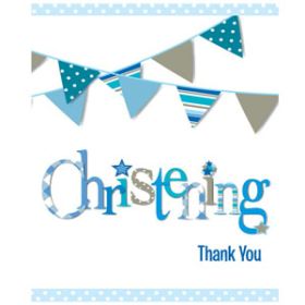 Christening Blue Bunting Party Thank you Cards Pk8