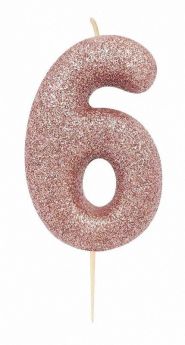 Age 6 Glitter Numeral Moulded Pick Candle Rose  Gold