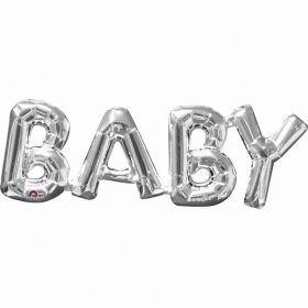 "Baby" Phrase Silver Supershape Foil Balloons