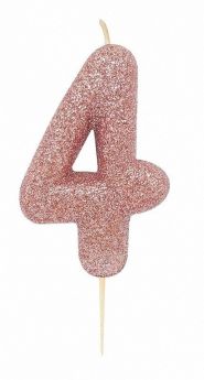 Age 4 Glitter Numeral Moulded Pick Candle Rose  Gold