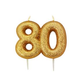 Age 80 Glitter Numeral Moulded Candle Gold