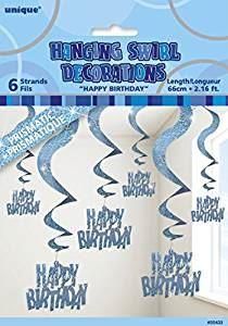 Blue Glitz Happy Birthday Hanging Swirl Party Decoration (6 Strings)