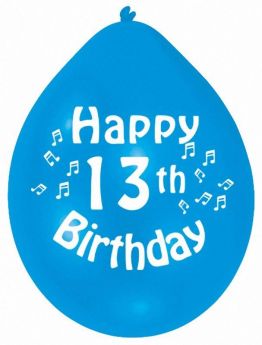 Happy 13th Birthday Mix Colours Latex Balloons, pk10