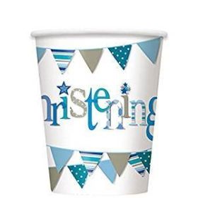 Christening Blue Bunting Party Cups, Pk8 