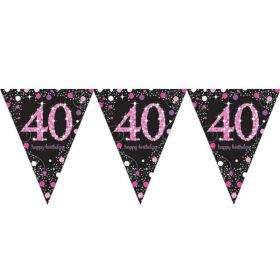 Pink Sparkling Celebration 40th Birthday Flag Banner 4m