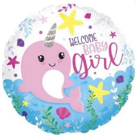 Narwhal Baby Girl Foil Balloon 18"