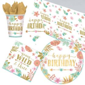 Boho Wild 3rd Birthday Tableware Pack for 8