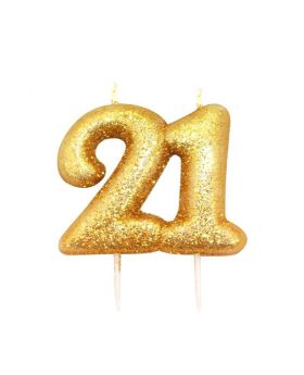 Age 21 Glitter Numeral Moulded Candle Gold