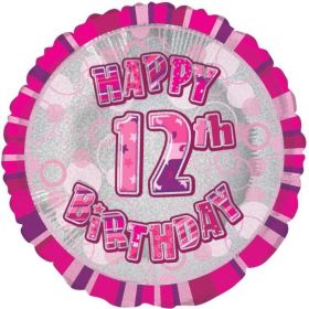 Pink Glitz Age 12 Foil Balloon 18"