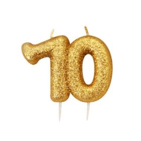 Age 70 Glitter Numeral Moulded Candle Gold