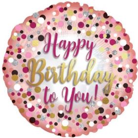 Rose Gold & Pink Dots Happy Birthday Foil Balloon 17"